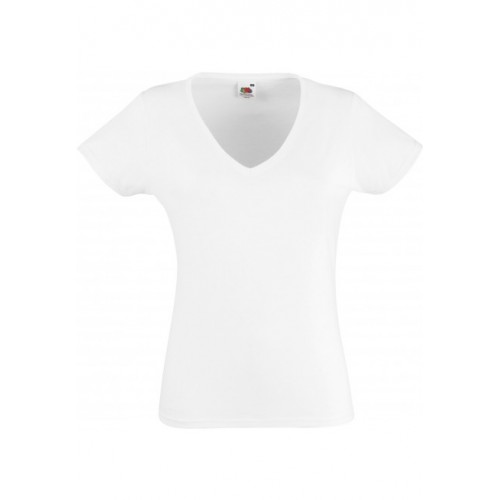 TEE-SHIRT COL V FEMME FRUIT-OF-THE-LOOM : VALUEWEIGHT BLANC