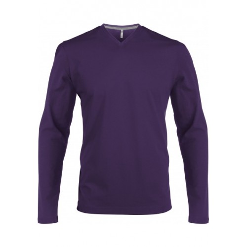 TEE-SHIRT COL V 100% COTON MANCHES LONGUES HOMME KARIBAN  VIOLET