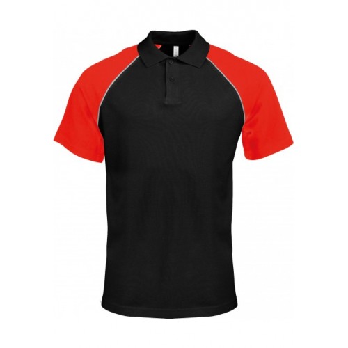 POLO BASE BALL MANCHES COURTES HOMME  KARIBAN NOIR&ROUGE