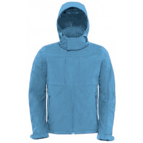 VESTE SOFTSHELL CAPUCHE HOMME B&C BLEU  AZUR 